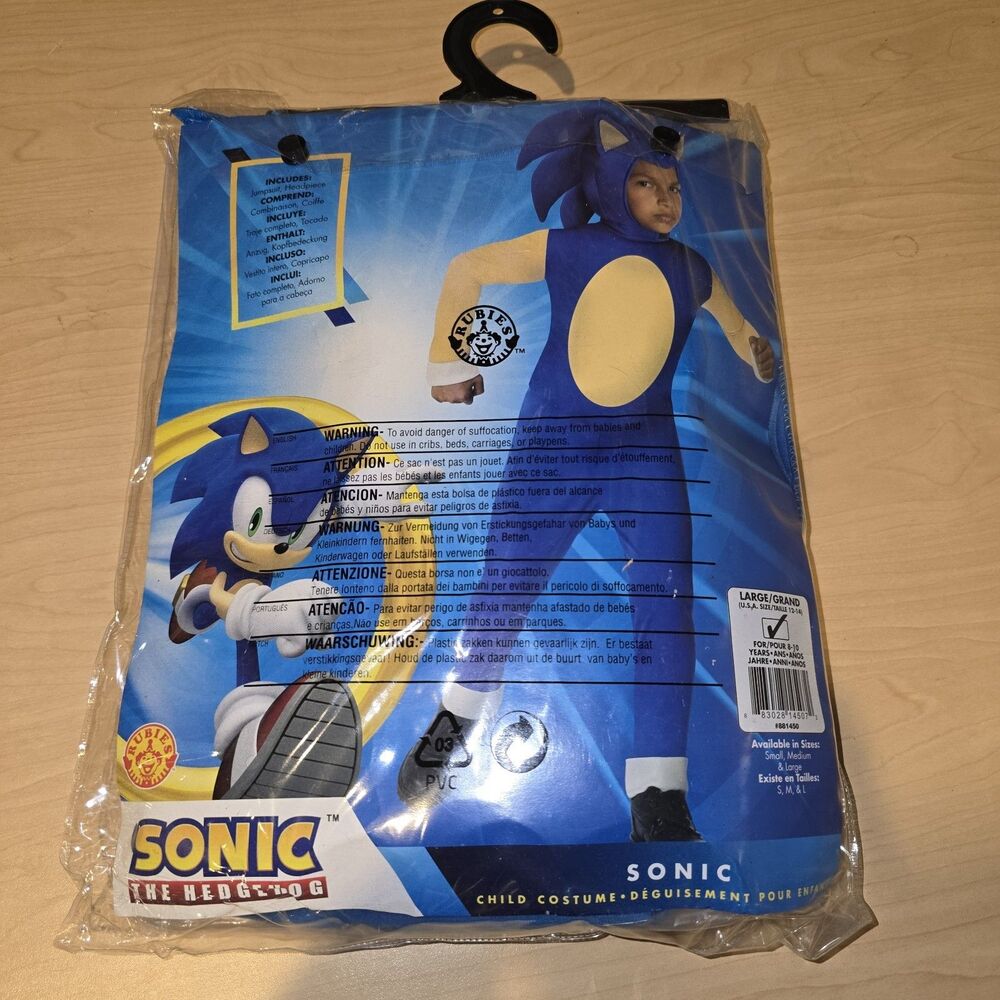 Rubies Sonic The Hedgehog Kids Halloween Costume Size Large 12-14